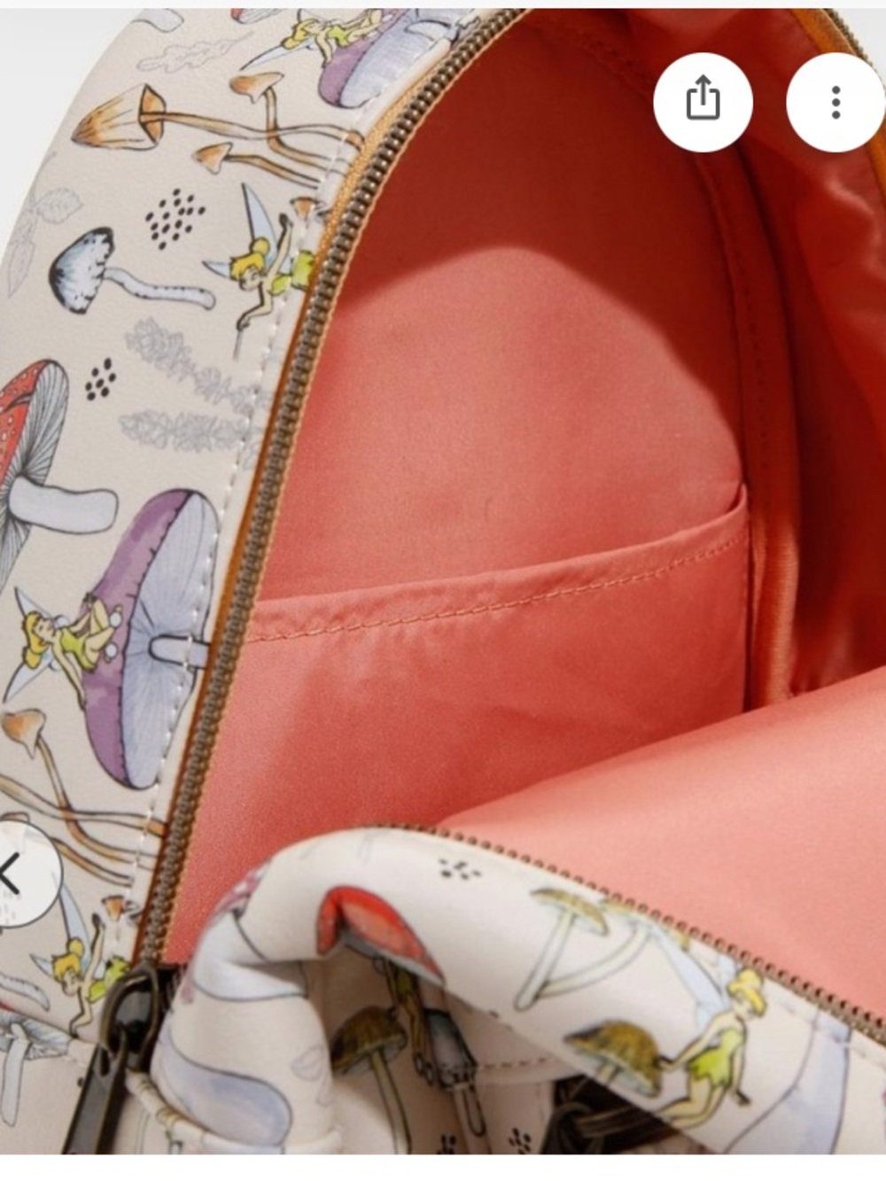 Loungefly Cream Tinker Bell Mushroom Mini Backpack with Yellow Trim NWOT - Picture 3 of 3